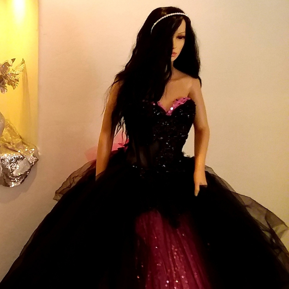 DEVIN Black & Fuchsia Gothic Wedding Ballgown Set